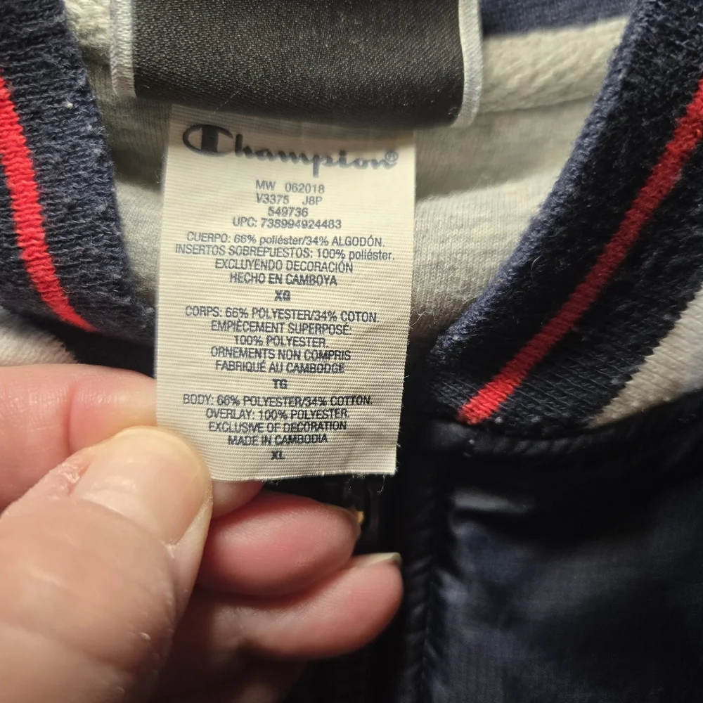 Champion Fleece Sherpa Bomber Embroidered Jacket White And Navy Size xl